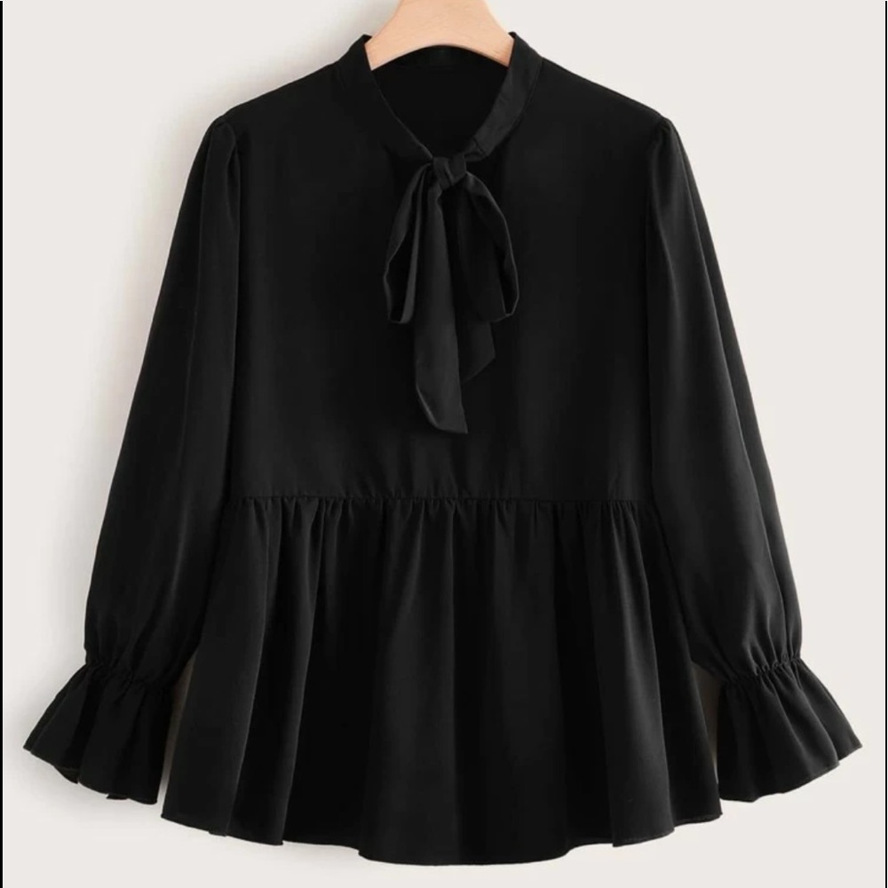 SHEIN black neck tie baby doll blouse